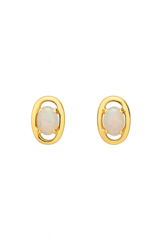 Yellow Gold Oval Opal Earrings. 10k
