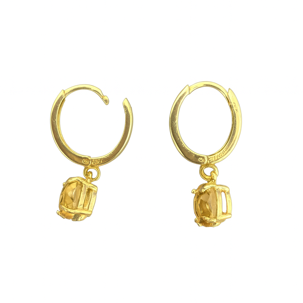 18K Yellow Gold Hoop Earring with Dangling with Champaign Color Cubic 1.88 gr