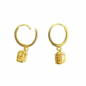 18K Yellow Gold Hoop Earring with Dangling with Champaign Color Cubic 1.88 gr