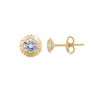 Yellow Gold Round Cut CZ Stud Earrings 14k