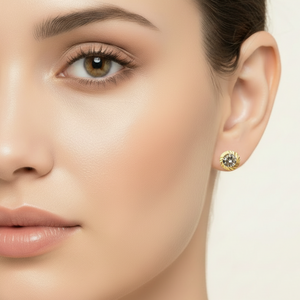 Yellow Gold Round Cut CZ Stud Earrings 14k