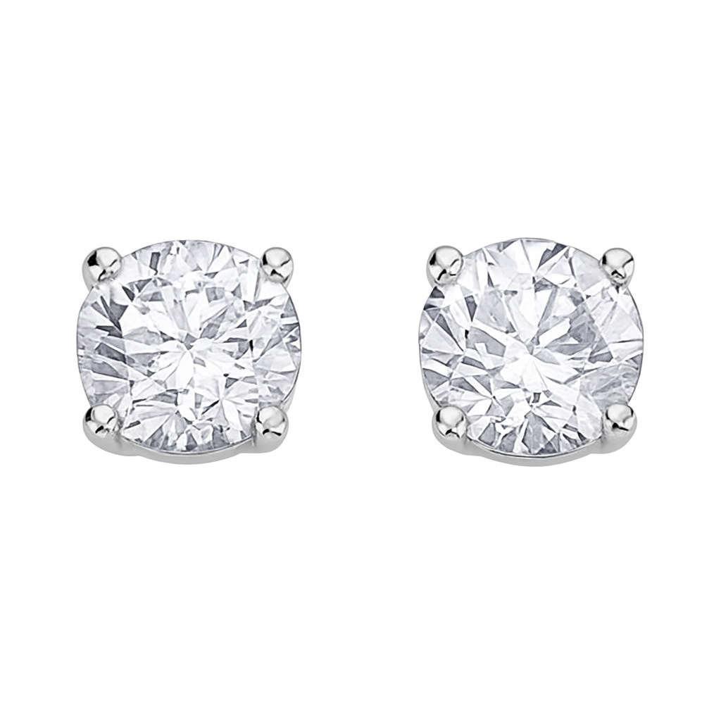 White Gold Round Cut CZ Stud Earrings 14k