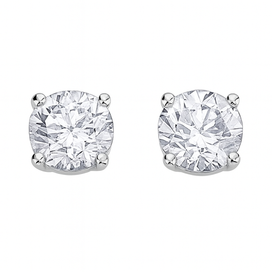 White Gold Round Cut CZ Stud Earrings 14k