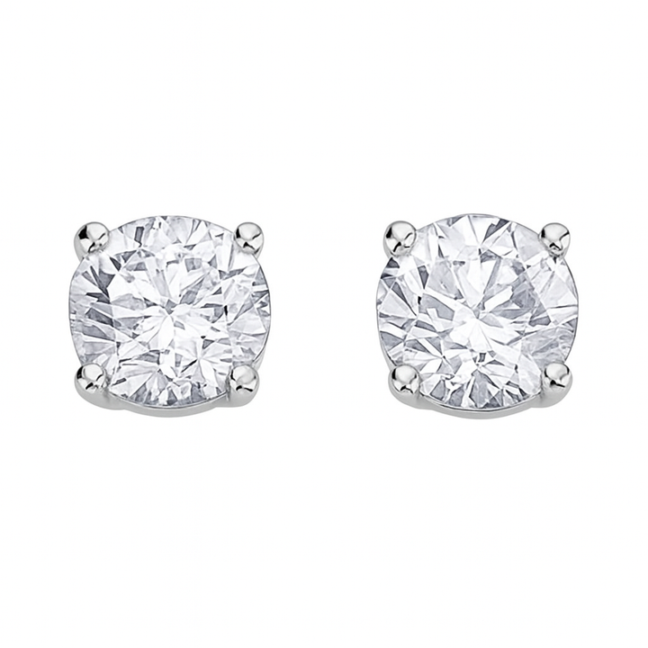 14K White Gold Round Cut CZ Stud Earrings