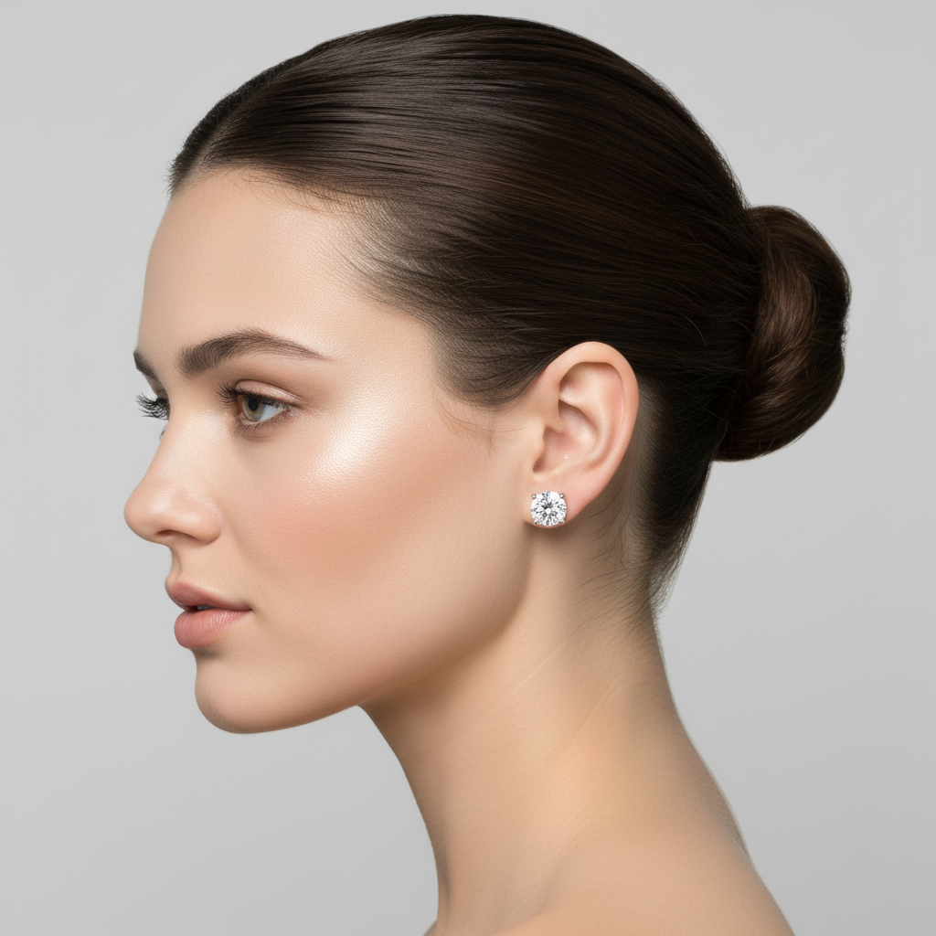 White Gold Round Cut CZ Stud Earrings 14k