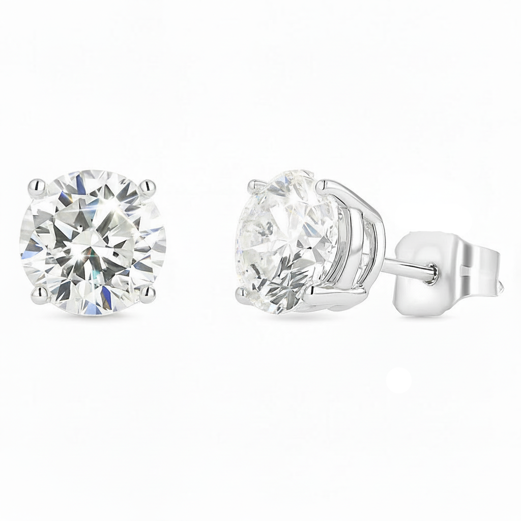 White Gold Round Cut CZ Stud Earrings 14k