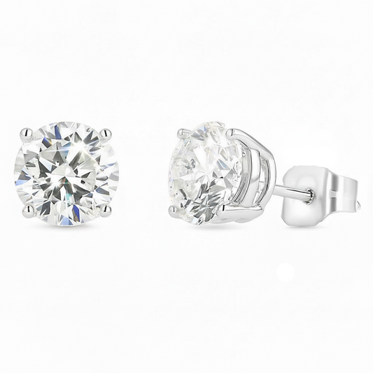 White Gold Round Cut CZ Stud Earrings 14k