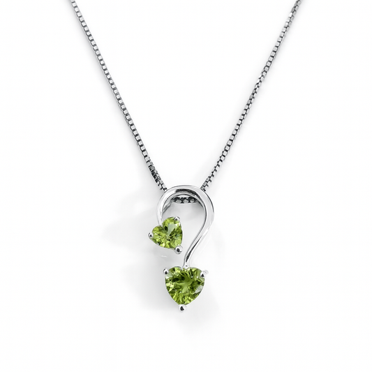 White Gold Peridot Double Heart Pendant 14k  P: 0.38ct