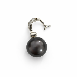 White Gold Large Tahitian Cultured  Black Pearl and Diamond Clip On Pendant. 18k,  P: 11.9mm. TDW: 0.15ct