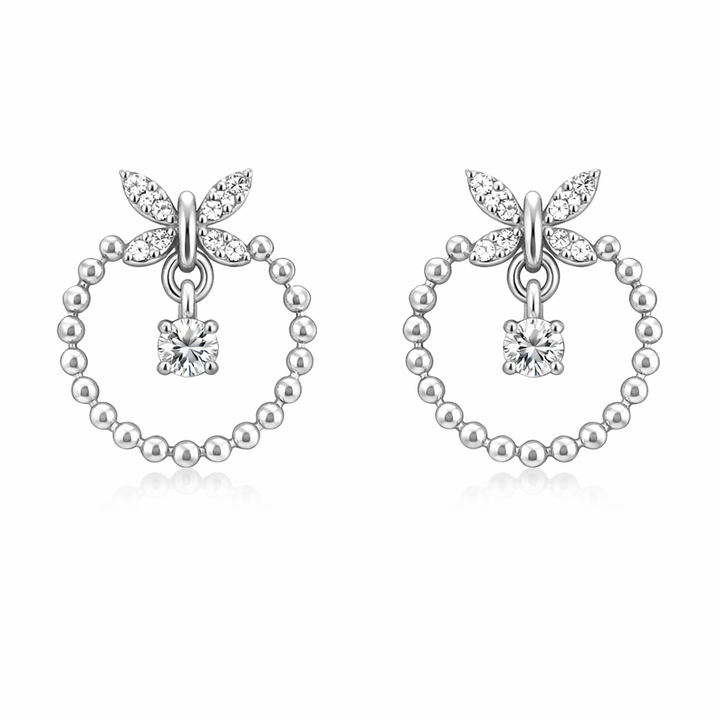 14K Hanging Butterfly in A Circle Style White Gold Diamond Earrings TDW:0.21ct