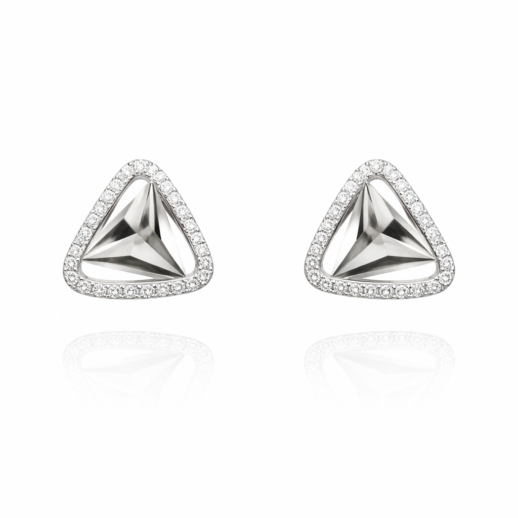 14K White Gold Triangle Earring Setting with Natural Diamonds TDW: 0.39ct VS GH