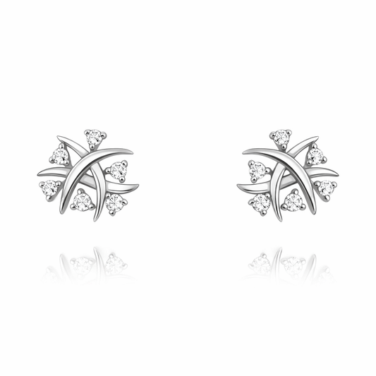 14K White Gold Starburst Diamond Stud Earrings TDW: 0.26ct VS.GH