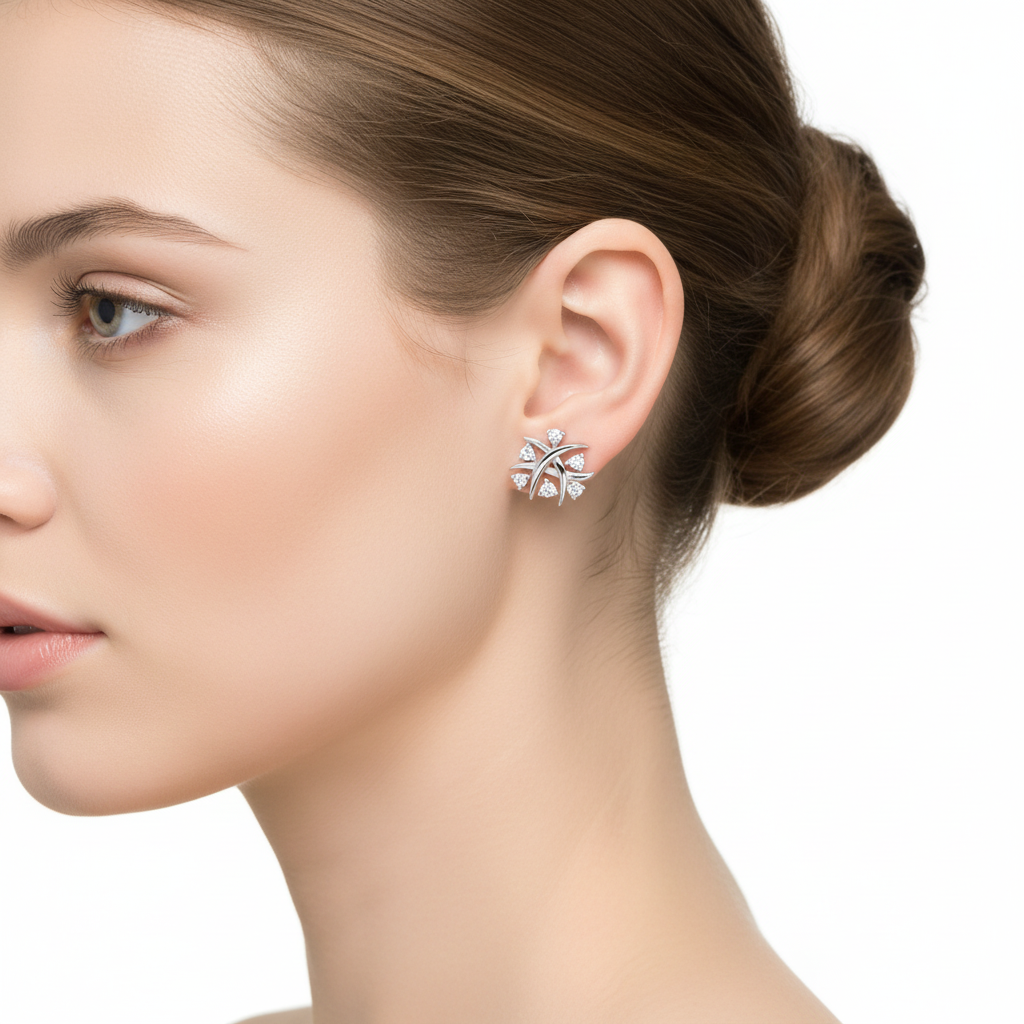 14K White Gold Starburst Diamond Stud Earrings TDW: 0.26ct VS.GH