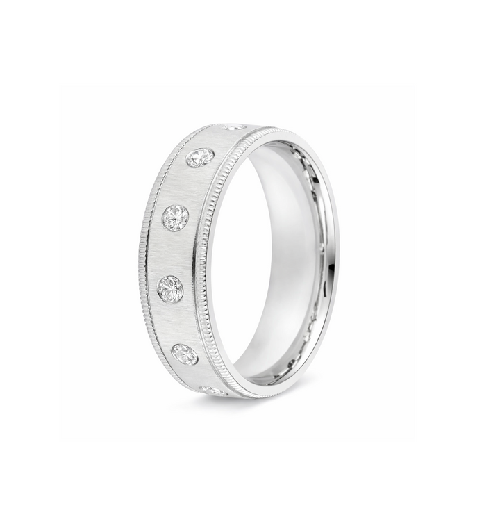 18K White Gold Matte with 12 Natural Diamonds Ring