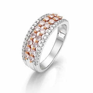 18K Two – tone White & Rose Gold Fancy Pink Diamonds and White Diamonds Ring. PD: 0.68ct VS WD:0.32ct VS FG. TDW:1.00ct