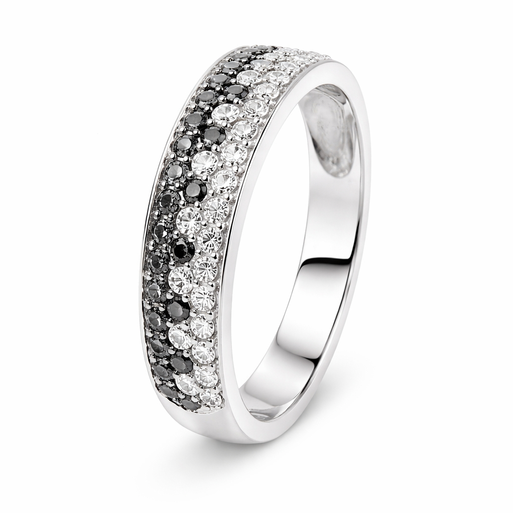 14K White Gold White & Black Diamond Band. TBKDW: 0.30ct TDW: 0.61ct