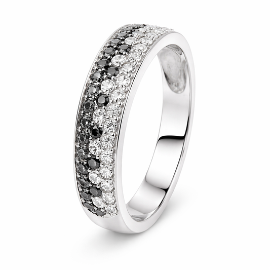 14K White Gold White & Black Diamond Band. TBKDW: 0.30ct TDW: 0.61ct