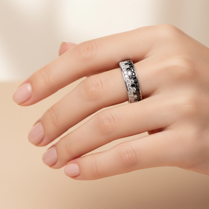 14K White Gold White & Black Diamond Band. TBKDW: 0.30ct TDW: 0.61ct