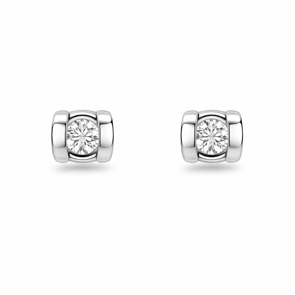 14K White Gold Solitaire Stud Earrings Set with Diamond TDW: 0.06ct VS HI