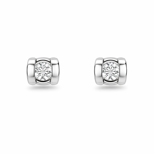 14K White Gold Solitaire Stud Earrings Set with Diamond TDW: 0.06ct VS HI