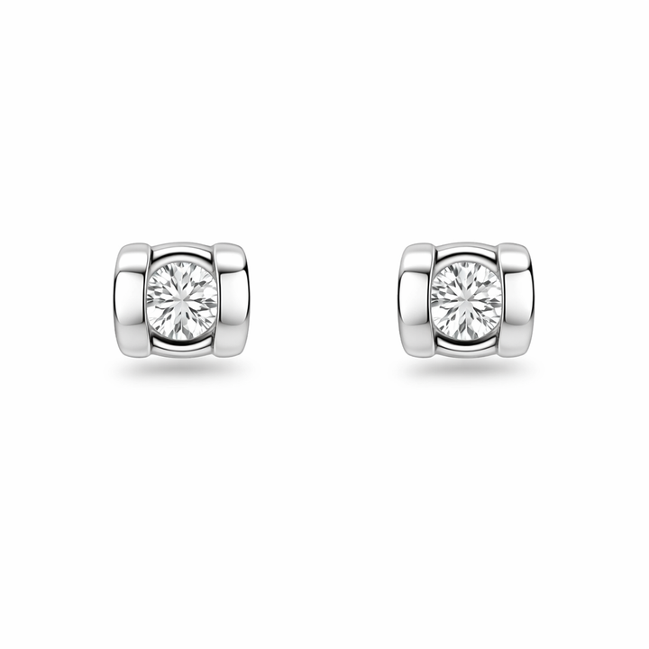 14K White Gold Solitaire Stud Earrings Set with Diamond TDW: 0.06ct VS HI