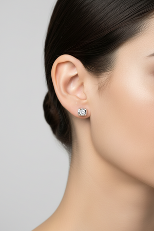 14K White Gold Solitaire Stud Earrings Set with Diamond TDW: 0.06ct VS HI