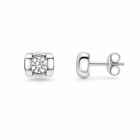 14K White Gold Solitaire Stud Earrings Set with Diamond TDW: 0.06ct VS HI