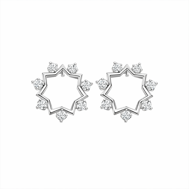 14K White Gold Seven-Point Diamond Star Stud Earrings