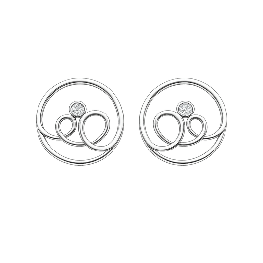 14K White Gold Circle Earring with One Natural Diamond TDW:0.10ct