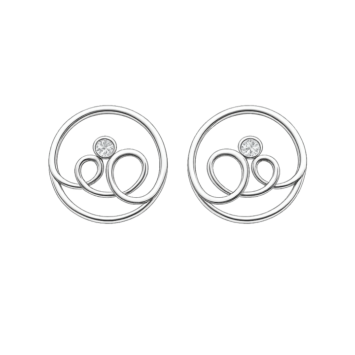 14K White Gold Circle Earring with One Natural Diamond TDW:0.10ct