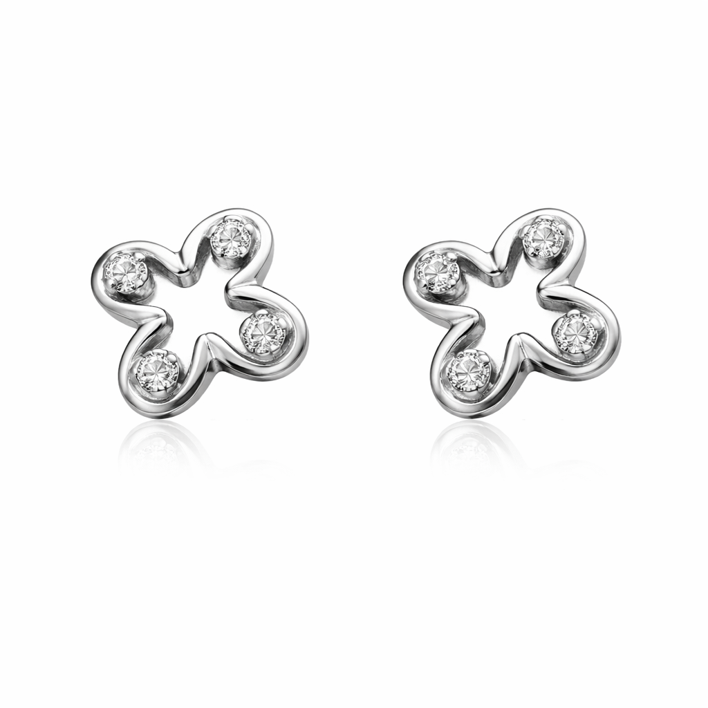 14K White Gold Flower Design Diamond Earring TDW:0.17ct