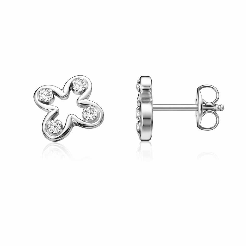 14K White Gold Flower Design Diamond Earring TDW:0.17ct