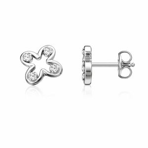 14K White Gold Flower Design Diamond Earring TDW:0.17ct
