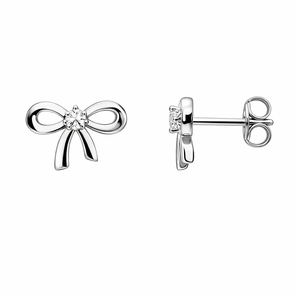 14K Bow Design White Gold Diamond Earrings TDW:0.06ct