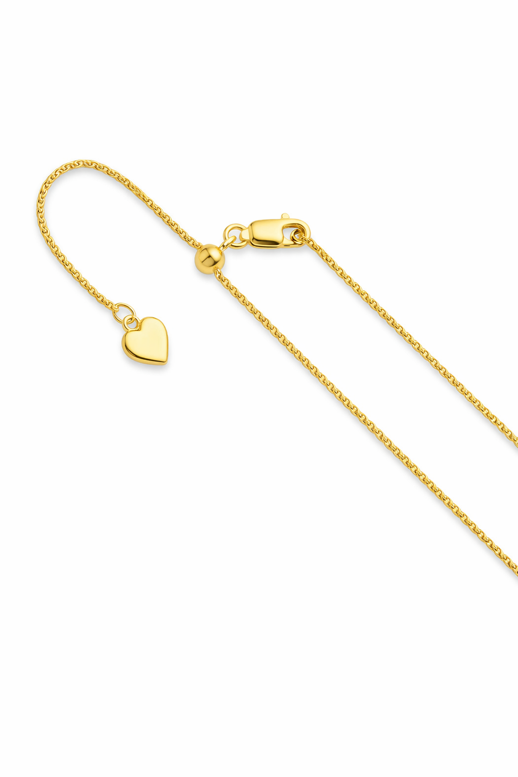 14K Yellow Gold Wheat Chain with adjustable slider clasp and heart pendant 20"