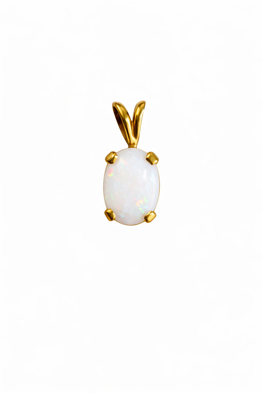 Yellow Gold Oval Shaped Opal Pendant, 14k, O:0.53ct