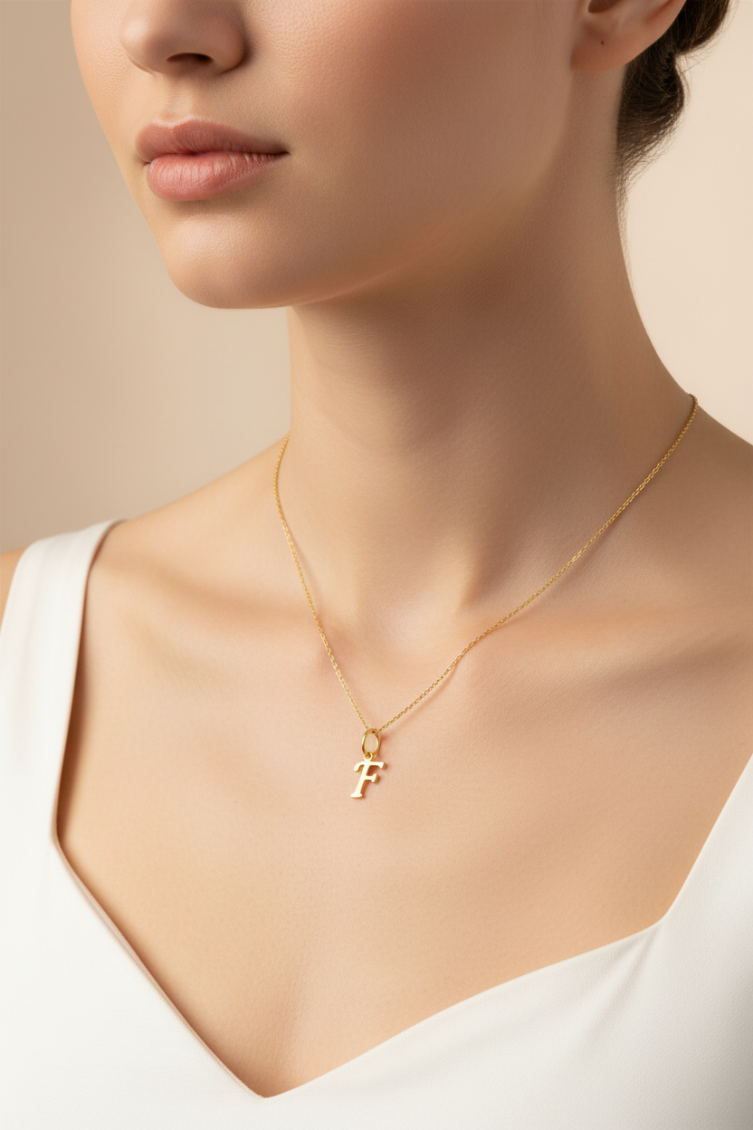 18K Yellow Gold Initial F Pendant