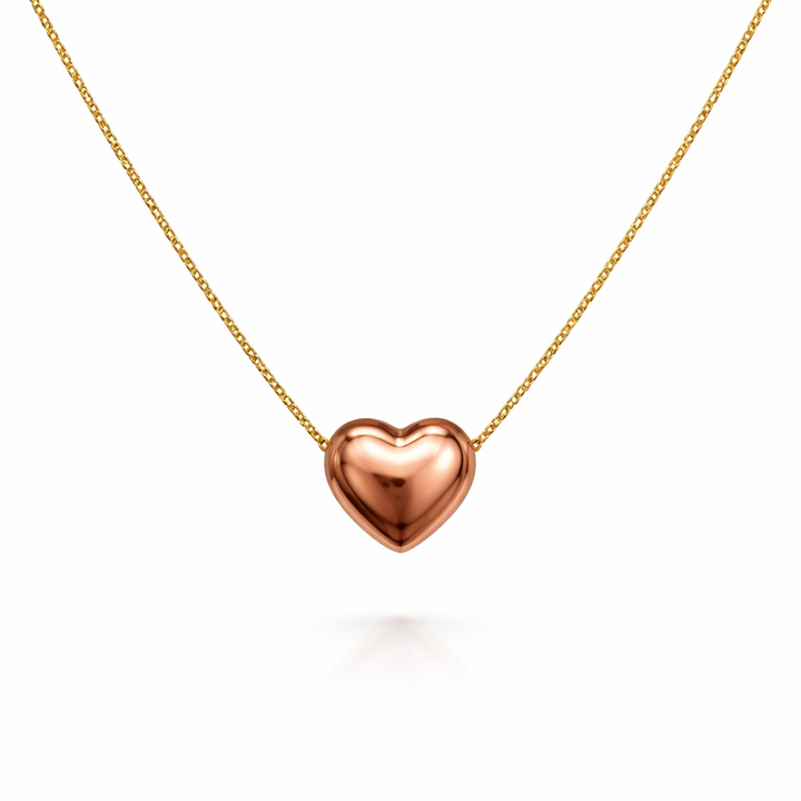 14K Two Tone Gold Necklace with puffed heart and chain 1.84gr 18"