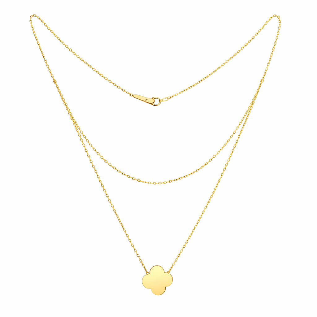 Yellow Gold Layered Necklace with double chain and a clover shaped pendant,  18k, 3.48gr, 18 inches
