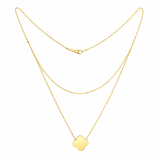 Yellow Gold Layered Necklace with double chain and a clover shaped pendant,  18k, 3.48gr, 18 inches