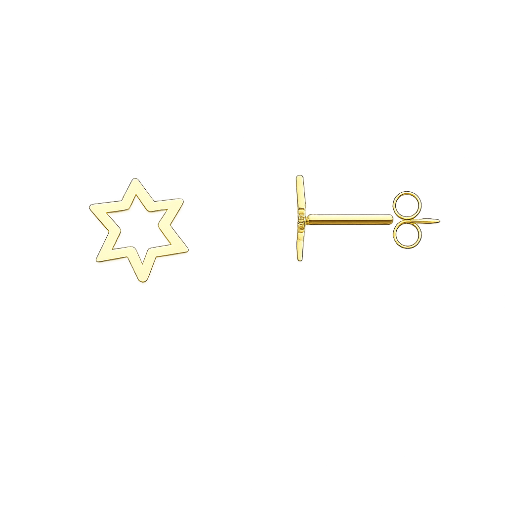 18K Yellow Gold Stud Earring Hollow Star 0.8 gr