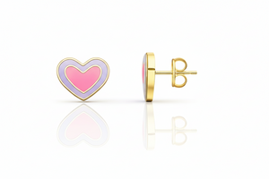 Yellow gold Heart Earrings with pink and purple Enamel. 18k 1.4gr