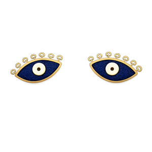 18K Yellow Gold Evil Eye Stud Earrings Blue Enamel