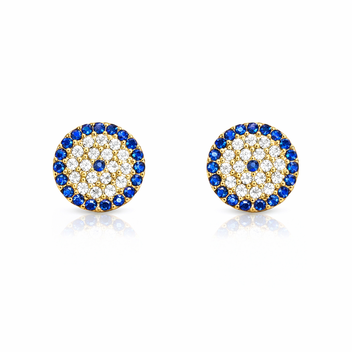 18K Yellow Gold Cubic Zirconia Evil Eye Stud Earrings