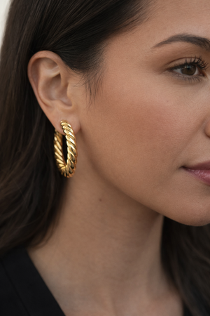 18K Yellow Gold Hoop Spiral Earring 3.98gr