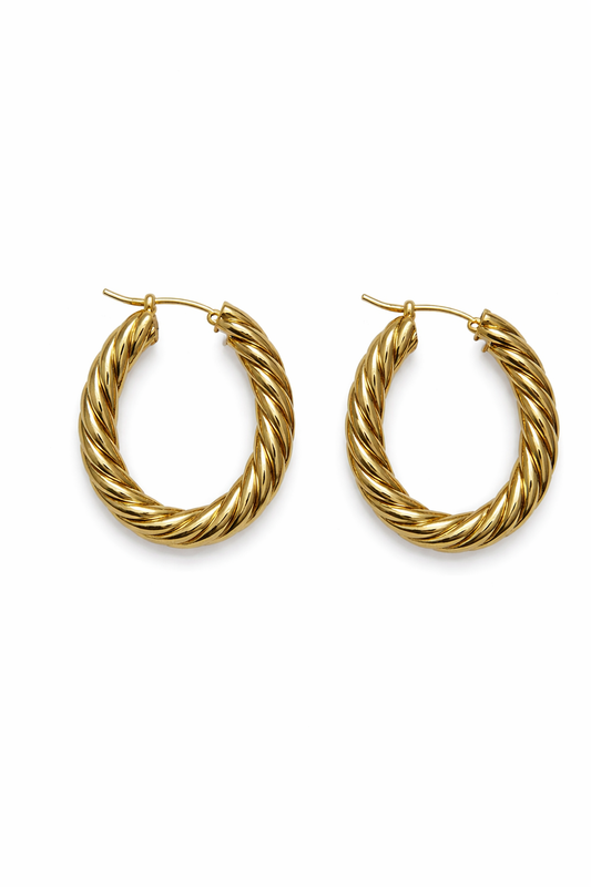 18K Yellow Gold Hoop Spiral Earring 3.98gr