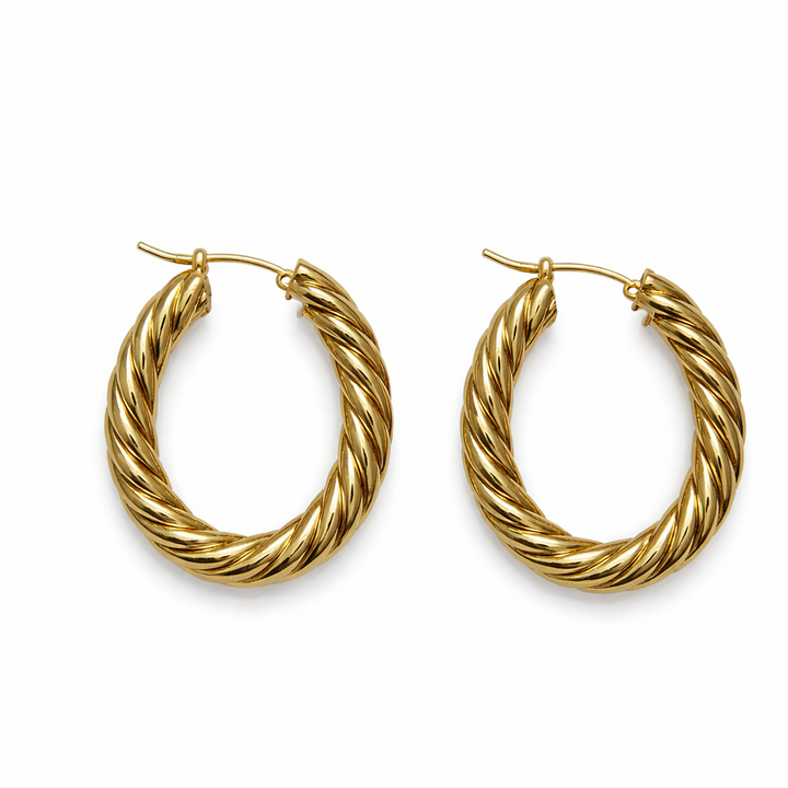 18K Yellow Gold Hoop Spiral Earring