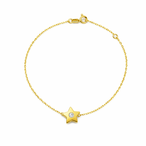14K Yellow Gold Bracelet with one Star setting with Cubic Zirconia 6 1/2 to 7 1/2" Adjustable