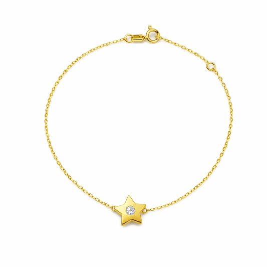 14K Yellow Gold Bracelet with one Star setting with Cubic Zirconia 6 1/2 to 7 1/2" Adjustable