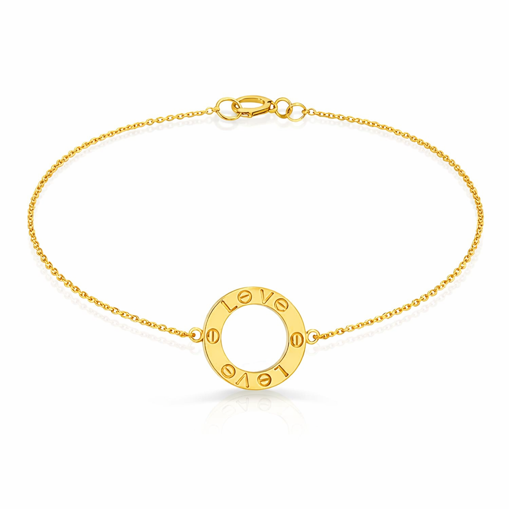 Yellow Gold Chain Bracelet with one Ring engraving with LOVE ,18k, 2.78gr